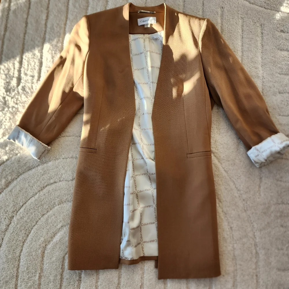 Calvin Klein Long Roll-Tab Sleeve Open Front Jacket EUC - Picture 2 of 9